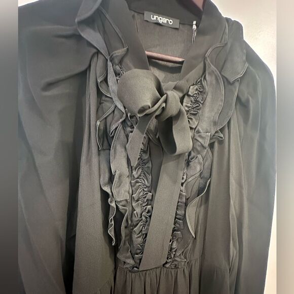 Ungaro Ari Ruffled Tie Neck Dress in Black Size Medium - Picture 6 of 12